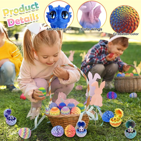 12 3D Set PCS Small Dragon Eggs with Dragon Inside, Mini flying Dragons with eyes and wingsEaster Basket Stuffers Mini