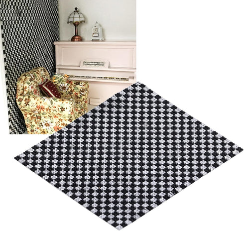 Dolls House Rugs, Vintage Woven Rug Miniature Doll House Accessories (Black and White)