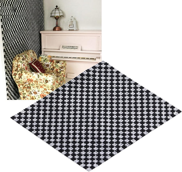 Dolls House Rugs, Vintage Woven Rug Miniature Doll House Accessories (Black and White)