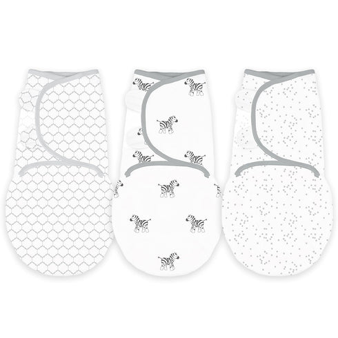Set 3, Amazing Baby Swaddle Blanket with Adjustable Wrap, of Zebra, Confetti and Lattice, Sterling, Small