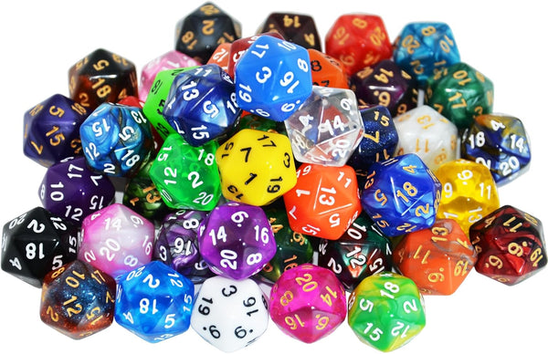 50-Pack 20 Sided Dice D20 Polyhedral Dice with Pouch for DND RPG MTG Tabletop Game