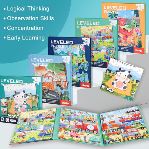 ASTARON Magnetic Puzzles for Toddlers, 25-30-42 pieces Traffic Learning Magnet Puzzles for Kids Birthday Gifts