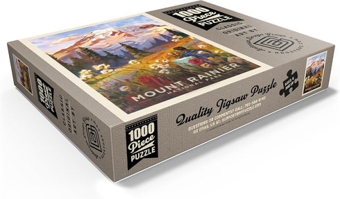 MyPuzzle Mount Rainier National Park: Moment in The Meadow, Vintage Poster - 1000 Piece Jigsaw Puzzle