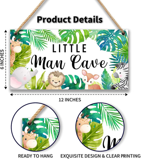 6"x12" -A09 Woodland Nursery Room Decor for Baby Bedroom - Jungle Safari Animal Theme Little Man Cave Sign Wall Decor