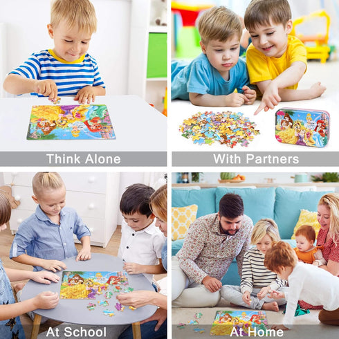 LELEMON Puzzles for Kids Ages 4-8, 60 Piece Educational Learning Puzzle Games in a Metal Box for Boys and Girls