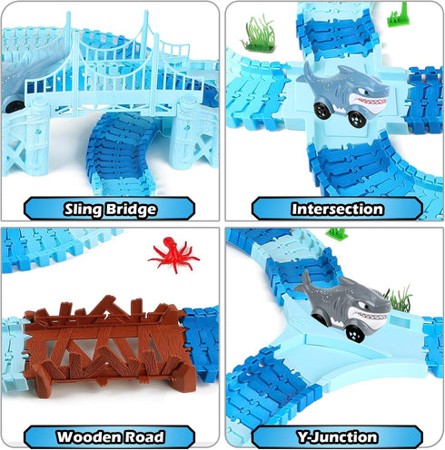 264 Set, 2 Set, 3-9 Coroiesty PCS Shark Race Tracks for Kids Toys, Glow in The Dark Magic Toy Shark Cars Track