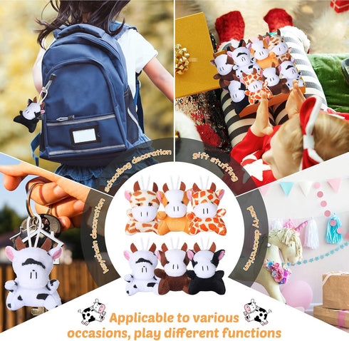 Aoriher 24 Pcs Mini Horse Plush Stuffed Animal Keychain, 3.15 Inch Horse Party Favor with Detachable Chain (Cute Cattle