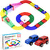 PicassoTiles Magnetic Race Track Toys Set for Toddlers, Includes 2 Trucks, Building Blocks for Kids Age 3+