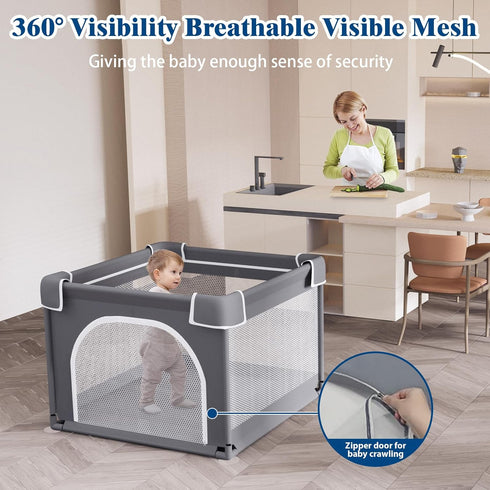 36"x36", Jixrolyn Small Playpen for Babies and Toddlers, Soft Breathable Mesh, Anti-Slip Base, Mini Baby Play Yard