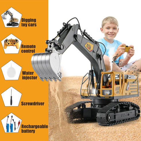 KASQERT 1:14 Boys,14 6 7 8 9 10 11 12 Remote Control Excavator Toys for Channel RC Digger Construction Toys
