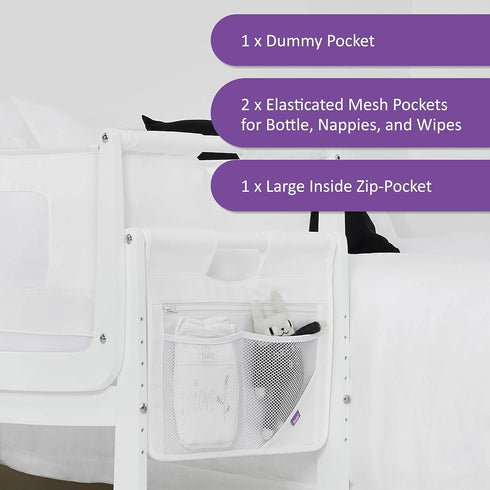 Hanging Diaper Caddy, Crib Organizer with Multiple Pockets for Bottles, Wipes, Portable Changing Pack, White