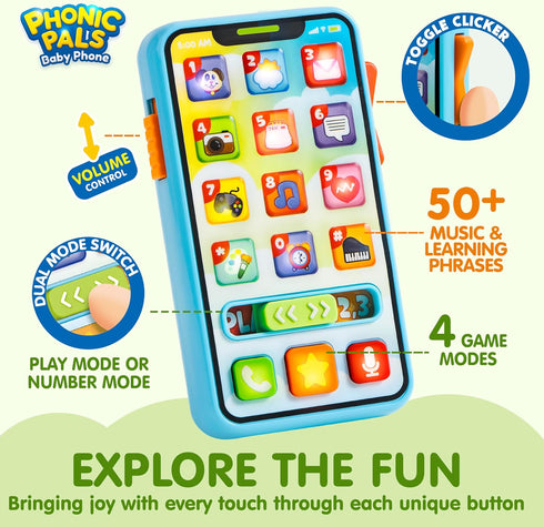 JOYIN Baby Toys 6-12 Months - Cell Phone with 4 Game Modes & 50+ Music and Learning Phrases, Educational Toys for Toddlers 1-3, Kids Pretend Play Phone Birthday Gifts for Girls Boys Age 1 2 3 Year Old