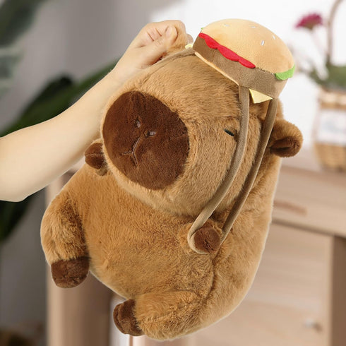 Ditucu Cute Capybara Plush with Hamburger Backpack, 9 Inch Capibara Stuffed Animal Toys for Kids