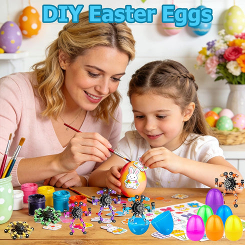 Bailiyake 24 Set Prefilled Easter Eggs with Fingertip Spinner Sensory Toys,Transformable Chain Robot Fidgets Spinners