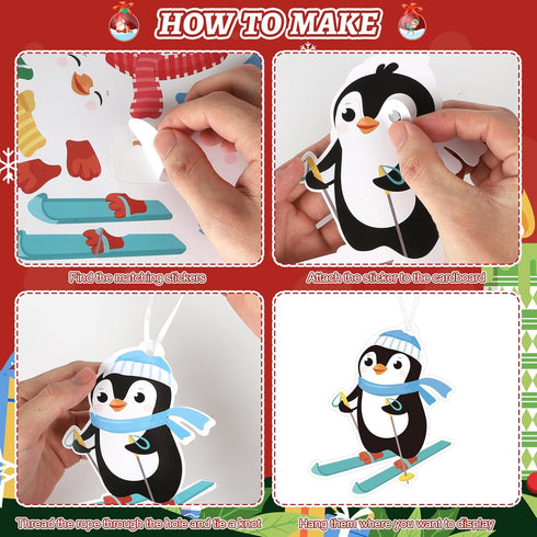PAIVSUN 24Pcs Christmas Craft Kits, DIY Penguin Stickers Cutouts Ornaments Kit, Make Your Own Christmas Craft for Xmas