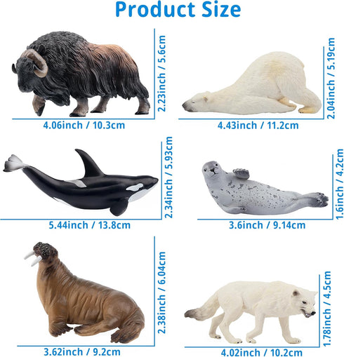 12PCS 4-7" Set Toymany Large Polar Animals Figurines, Plastic Arctic Animal Toy Preschool Includes Polar