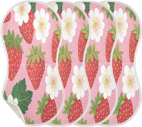 Zhirexin 4Pack JUZIHAI Strawberry Baby Burp Cloths Soft Cotton Burp Rags,Super Absorbent Burp Cloth Bag for Newborn