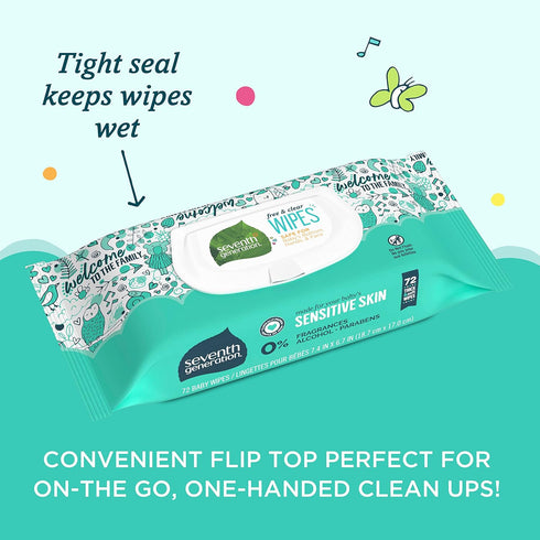 504 Count Seventh Generation Baby Wipes with Snap Seal Sensitive Protection Diaper Wipes
