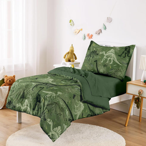 Set 4 Set Wake In Cloud - Dinosaur Toddler Bedding for Boys, Colorful Dino Prehistoric Fossil, Pieces Soft Crib Bed