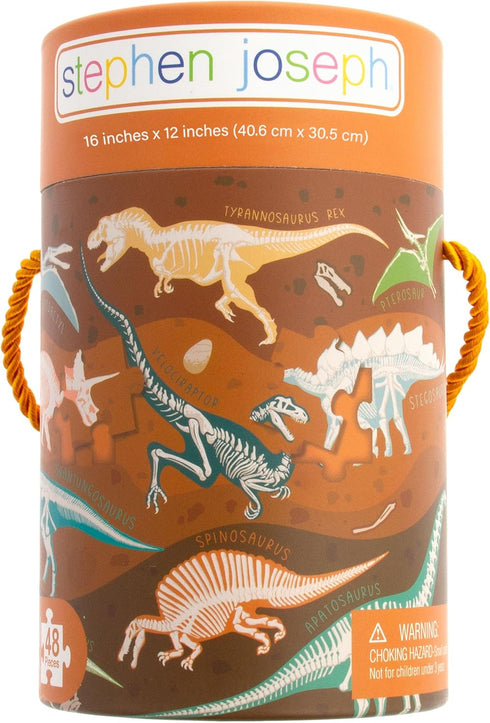Stephen Joseph, Educational Puzzle with Canister, 48-Piece Animal Puzzle, Learning Animal Puzzle for Kids Ages 3 4 5, Dinosaur Fossil
