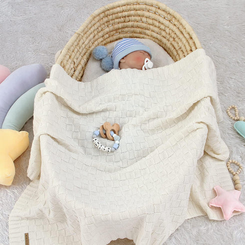 LAWKUL Knit Baby Blankets, White Cable Newborn Receiving Blanket, Soft Swaddle for Crib Stroller, 40"x30"