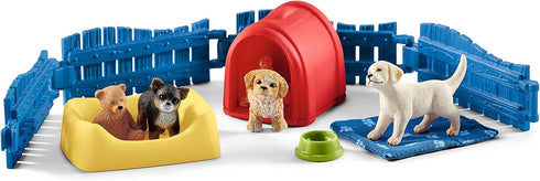 Schleich Farm World 13-Piece Puppy Pen Playset - Featuring 3 Cute Puppy Figurines and Accessories, Educational Toys for