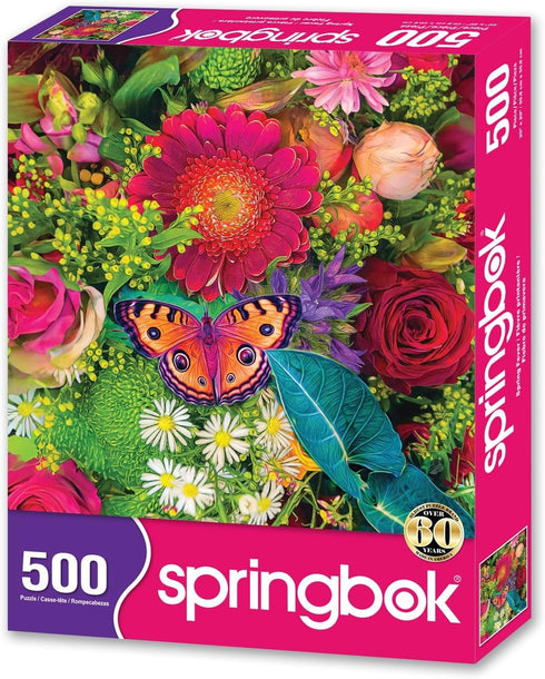 Springbok Spring Fever 500 Piece Jigsaw Puzzle for Adults, Colorful Butterfly and Flowers, Unique Precision Fit