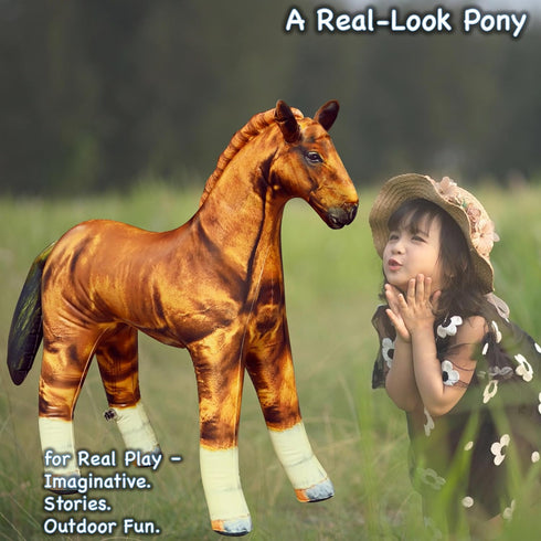 Jet Creations Inflatable Horse – 38" Long, Golden Brown Lifelike Blow-Up Animal Toy for Decoration, Party