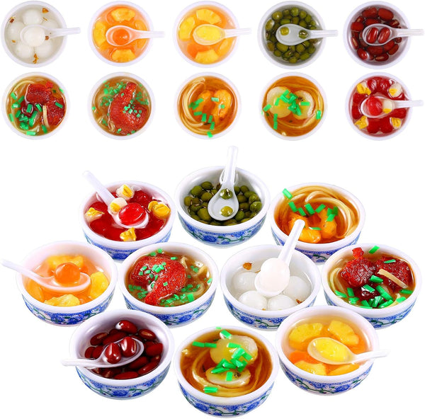 10 Pieces Mini Toy Food Miniatures Chinese Play Food Blue and White