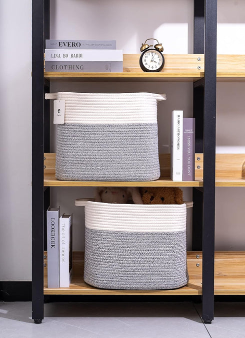 Decorative Cube Storage Bin, Tall Laundry Basket with Handles for Organizing Kids Cloth, Soft Woven Collapsible Yarn