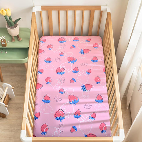 52" 28" Baby Fitted Crib Sheet Soft Microfiber x Crib Mattress Sheet for Girls Breathable Baby Bedding with Strawberry