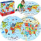 2 Sets Floor Puzzles World and United States Map Puzzles with Poster, Geography Educational Learning Toys for Kids 4-8