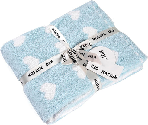 Kid Nation Super Soft Baby Blanket, Heart Design in Blue, 30 x 40 inch