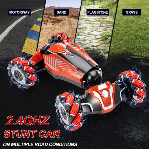 Gesture Sensing RC Stunt Car, 4WD Remote-Controlled Vehicle, Bidirectional Drifting Off-Road with Music & Lights