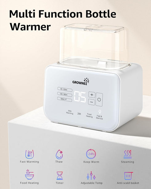 8-in-1 2 Baby Bottle Warmer, Grownsy Fast Milk Warmer with Timer Breastmilk or Formula, Fits Bottles, Accurate