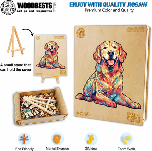 WOODBESTS Wooden Puzzle for Adults - Loyal Golden Retriever Dog Puzzle (L, 300pcs) in Beautiful Wooden Box