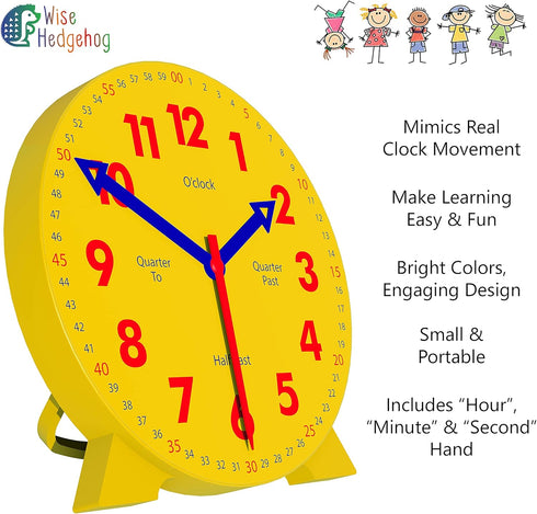 Kids Telling Time Practice Learning Clock, 4 Inch Teaching Handheld Analog Clock for School Classrooms and Homeschool