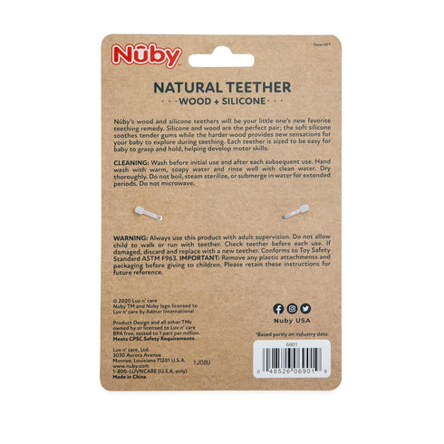 Nuby Elephant Teether Ring: Natural Wood & Silicone, Gray, 3 M+
