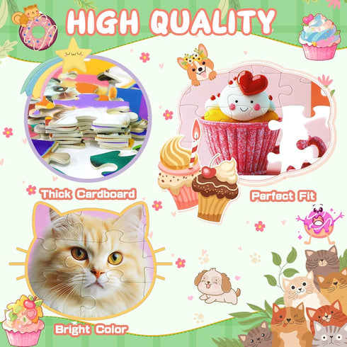 Ciesa 4 Packs 100 4-6 6-8 8-10, 4-6 Piece Puzzles for Kids Ages Dogs Cats Cupcakes Donuts Educational Jigsaw Puzzles