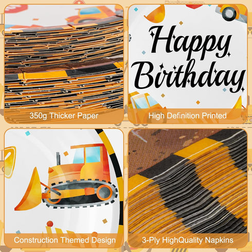 100 Set, 25 Pcs Construction Birthday Party Supplies - Construction Themed Plates and Napkins Forks Disposable Dump