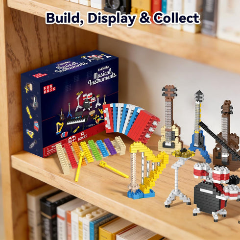 Set 12 Pack 6-12, FUN LITTLE TOYS Music Building Party Favor Toys, Mini Building Blocks Musical Instruments No