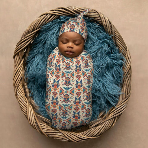 Sets Aztec Pattern Newborn Swaddle Blanket Hat Soft Baby Receiving Blankets Swaddle Sack for Baby Shower Infant Boy