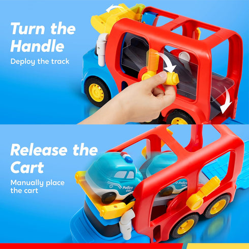 2-4, 2 3 4 5 4 Pack Vroomix JOVA Toddler Truck Toys for Age Carrier Transport Trucks for Kids Year Old Boy, Car Toys