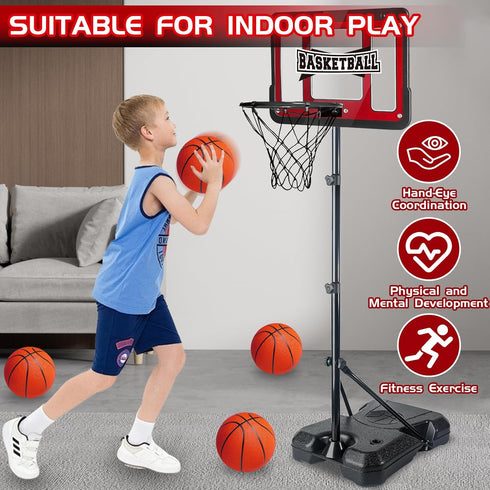 Kids Basketball Hoop, Adjustable Height Basketball Toy with Stand, Toddler Basketball Gifts for Boys Age 3-8, Indoor