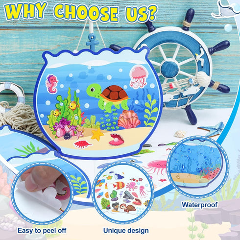 AMCEMIC Summer Summer Set (12Set) Craft Kits for Kids Make A Ocean Animals Worlds Stickers Scene, Craft Under The Sea