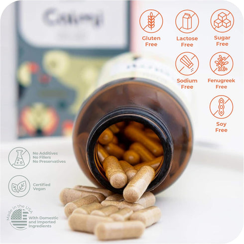 Milkcare 60 Calmi Baby Gas Relief Through Mother's Milk, Supplement for Mothers, Vegan Capsules, Helps with Gas Relief