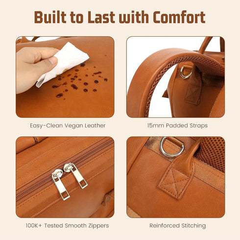 Backpack ROSEGIN Premium Vegan Leather Diaper Bag with Waterproof Changing Pad Reinforced Stitching & Zippers, Baby Bag