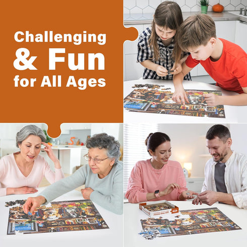 500 BenBen Puzzles for Adults Pieces, Dogs' Dinner Party, Dog Jigsaw Puzzle with Patterns on Back, Funny Animal Puzzle