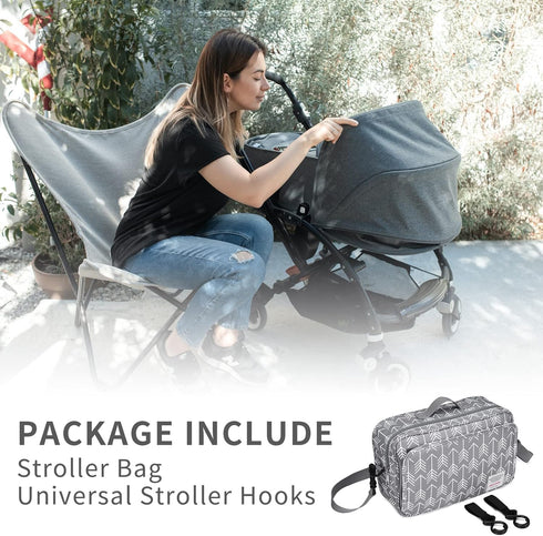 Universal Stroller Caddy Accessories, All-in-One Baby Organizer with Insulated Pocket for Diapers, Toys & Snacks