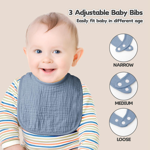 Muslin Baby Drool Bibs 10-Pack, Soft Square Adjustable Bandana Bibs for Unisex Newborn Baby Girls & Boys